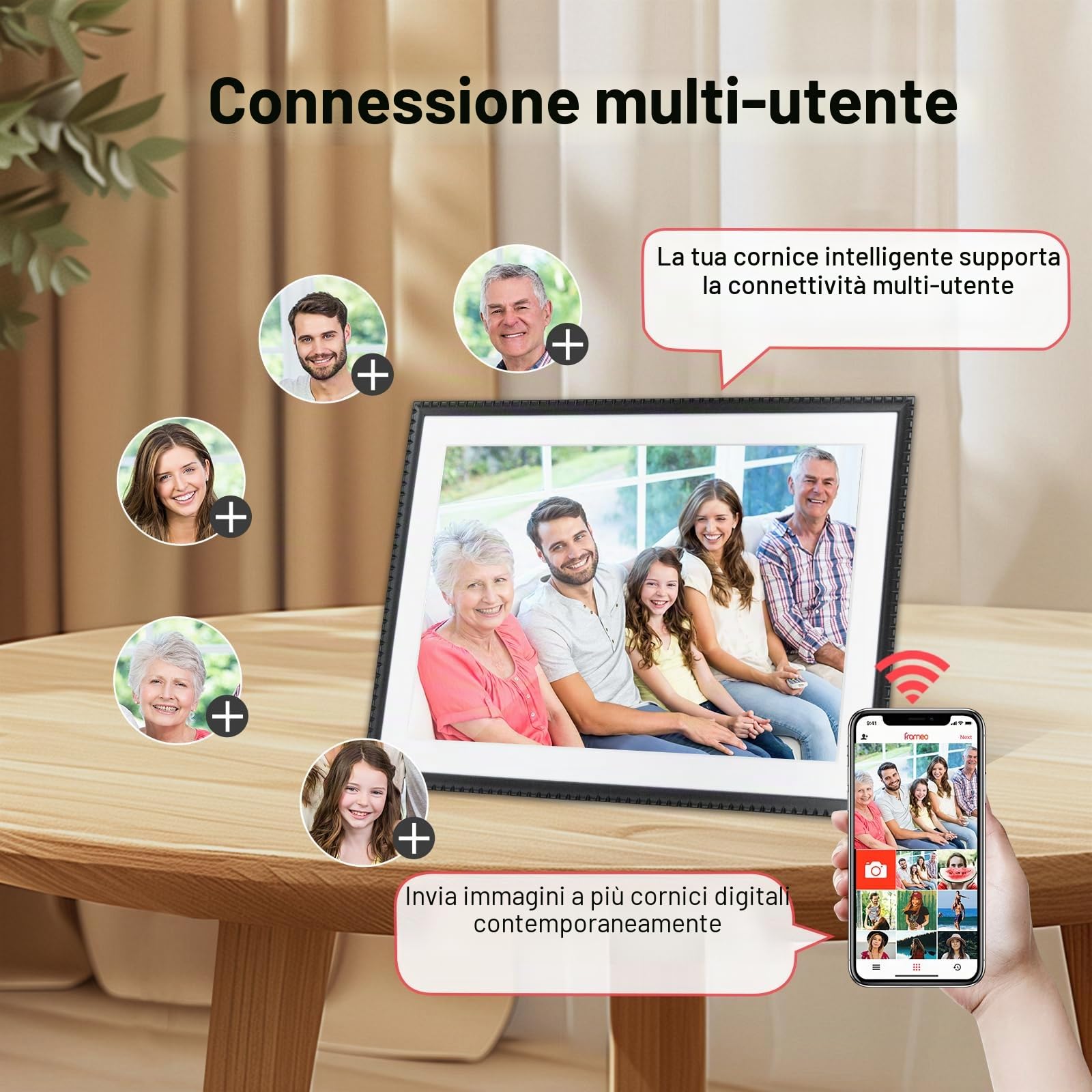 Cornice digitale WLAN da 10,1 pollici, 32 GB di memoria Cornice digitale intelligente 1280 * 800 HD IPS touchscreen con rotazione automatica, condivisione di foto o video tramite l'app Frameo