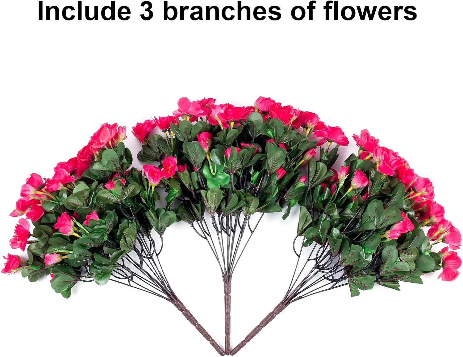 HyeFlora Artificial Faux Outdoor Flowers Plants for Spring Summer Decoration, Fake Silk Hotpink Camellia UV Resistant Look Real for Planter Outside Front Door Porch Patio Balcony, 3 Large Bundles - Image 6