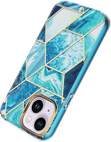 Miniatura 4 de Asuwish Funda para iPhone 14 Plus de 6.7 pulgadas con protector de pantalla híbrida con bonito diseño de mármol, a prueba de golpes, cuerpo