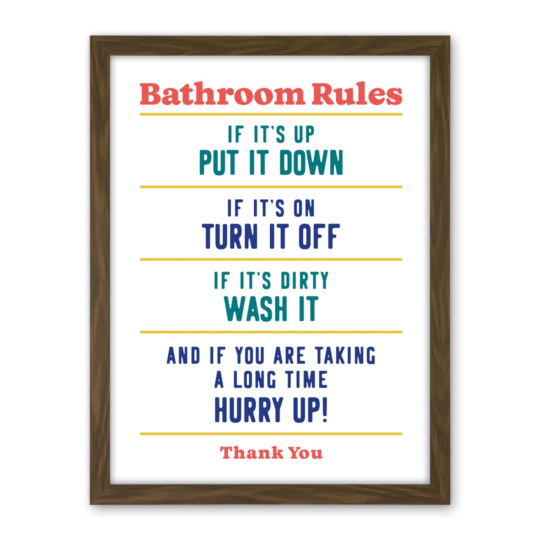Artery8 Funny Bathroom Rules Art Toilet Rules Sign Wall Art Artwork Framed Wall Art Print 18X24 Inch