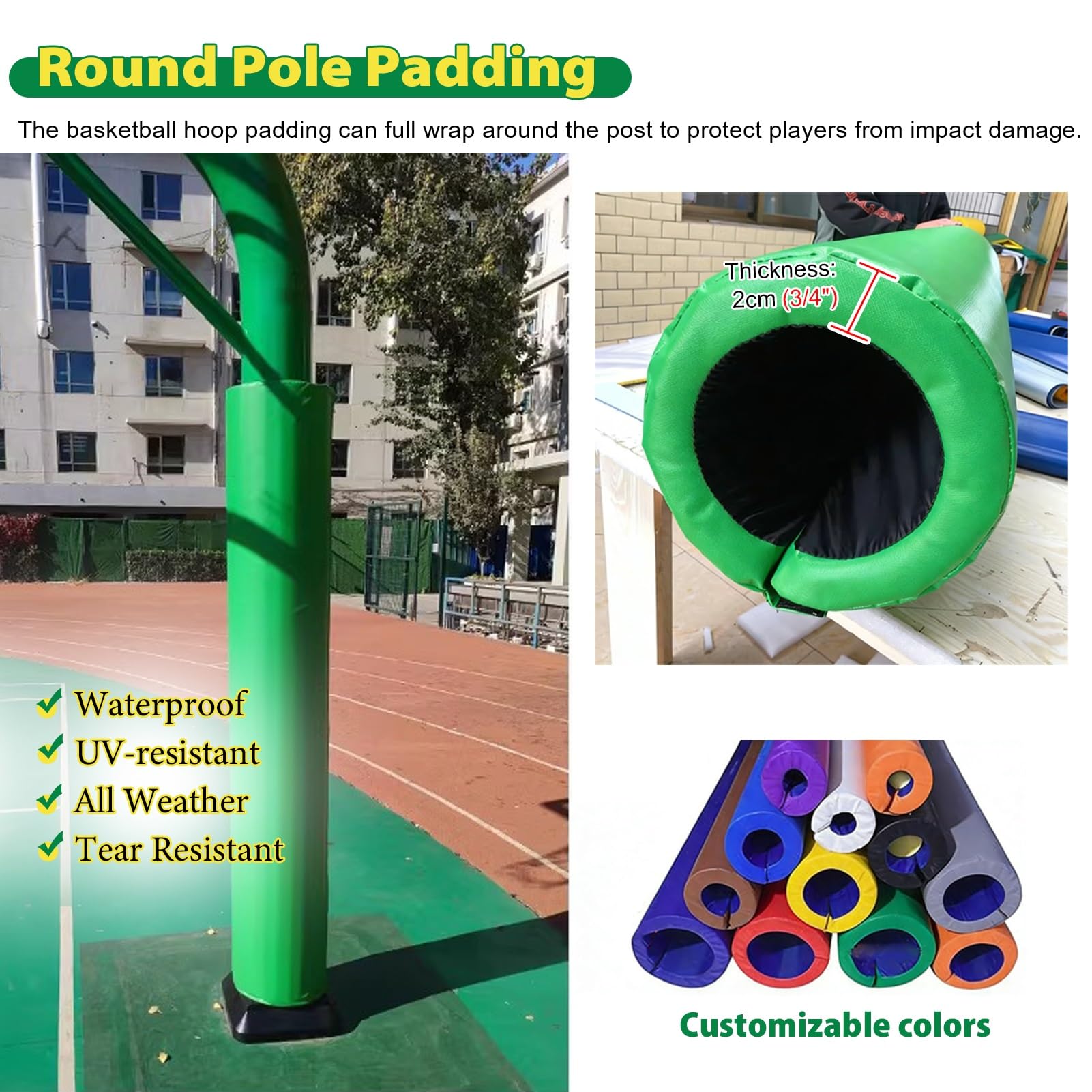Cubierta acolchada para poste de interior para poste redondo, protector de aro de baloncesto, cubierta de espuma negra para pilar de garaje, soporte de metal al aire libre