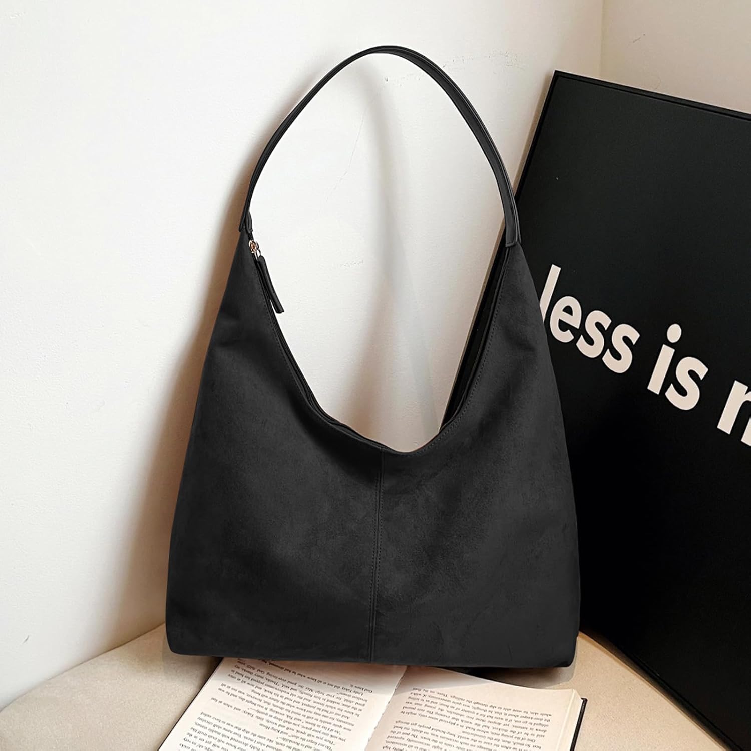 Suede Shoulder Bag for Women Tote Bag Trendy Hobo Bags Work Handbag Suede Purse Travel Underarm Slouchy Bags