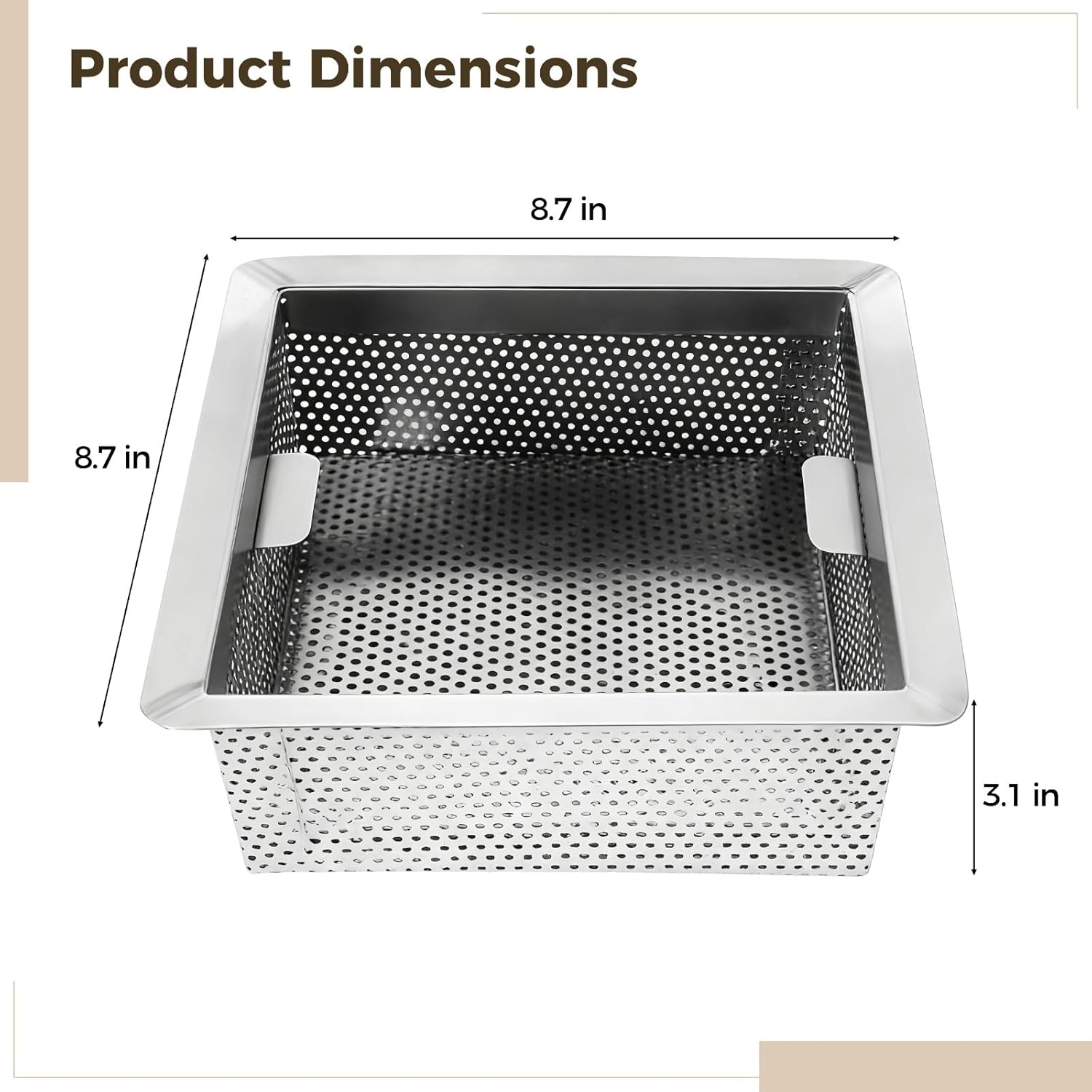 Stainless Steel Floor Drain Strainer, 8.7 x 8.7 x 3.1 in, Large Capacity, Anti-Clog, Kitchen Sink Drain Cover, Easy to Clean, Long-lasting, for Kitchen, Bathroom, Balcony