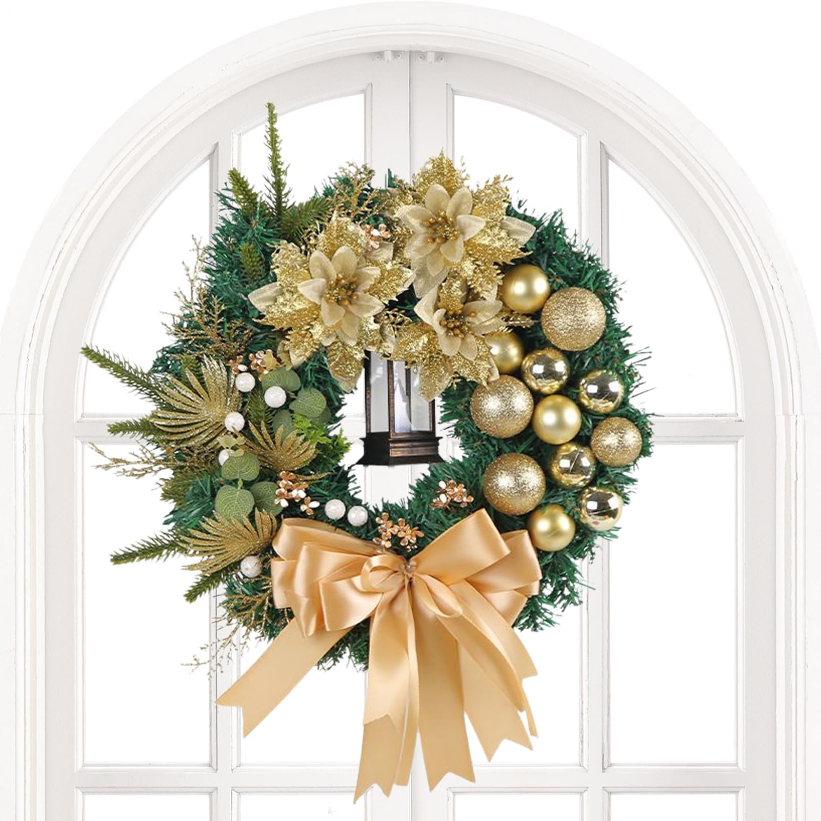 Couronne de Noël éclairée extérieur décoration fenêtre et porte d'entrée