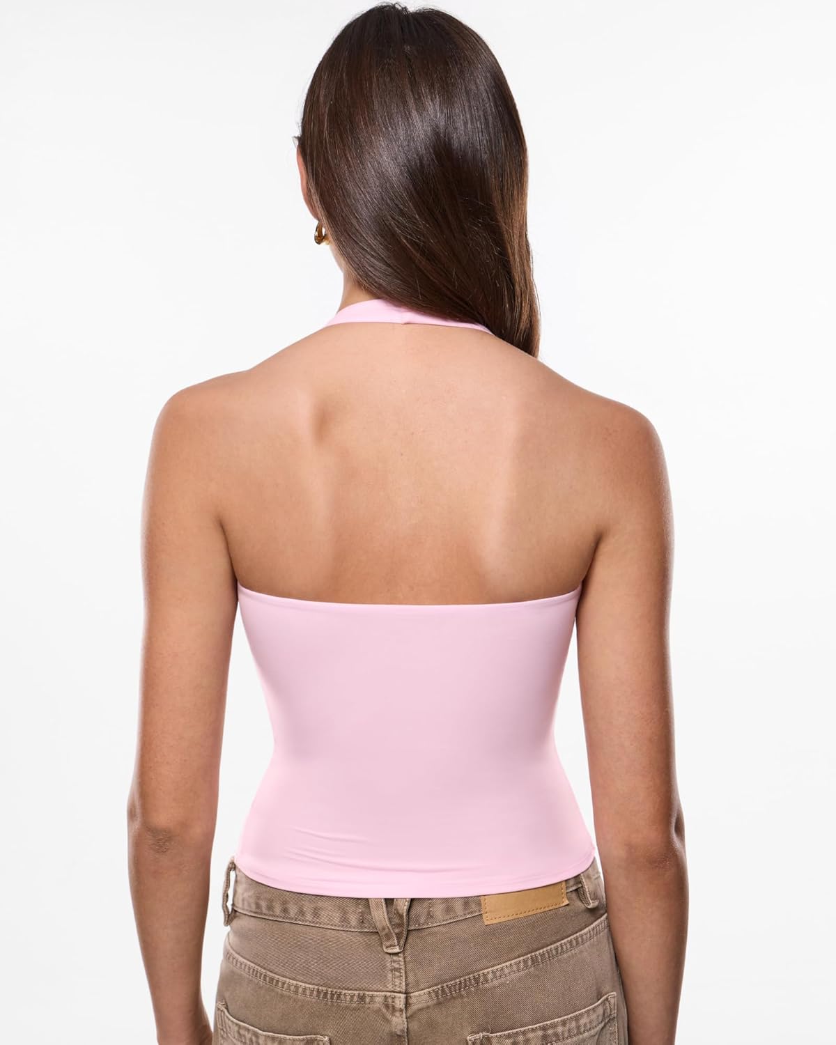 INLYRIC Women's Inbarely Soft Deep Halterneck Double Lined Sleeveless Tank Tops Backless Going Out Slim Fitted Sexy - Image 5