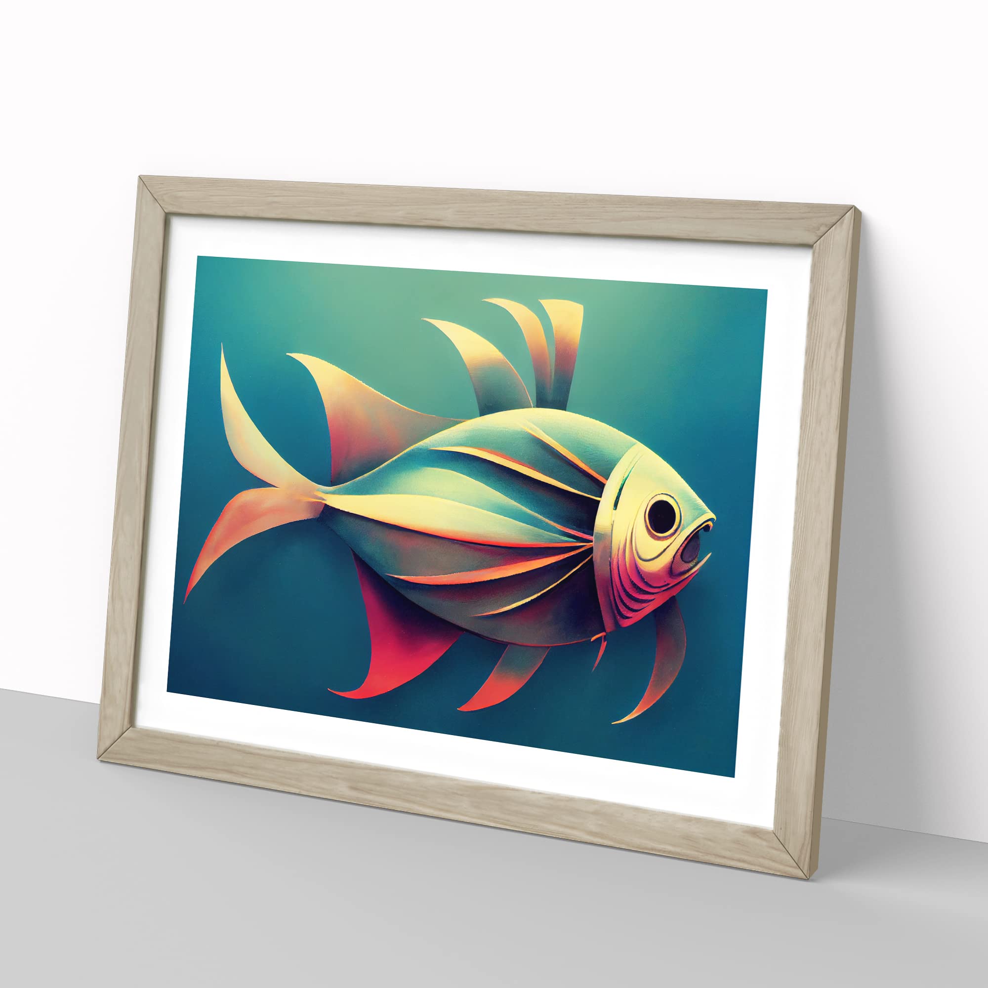 Epic Fish Abstract WHT Framed Print, Oak, A3 (46 x 34 cm) - Image 2