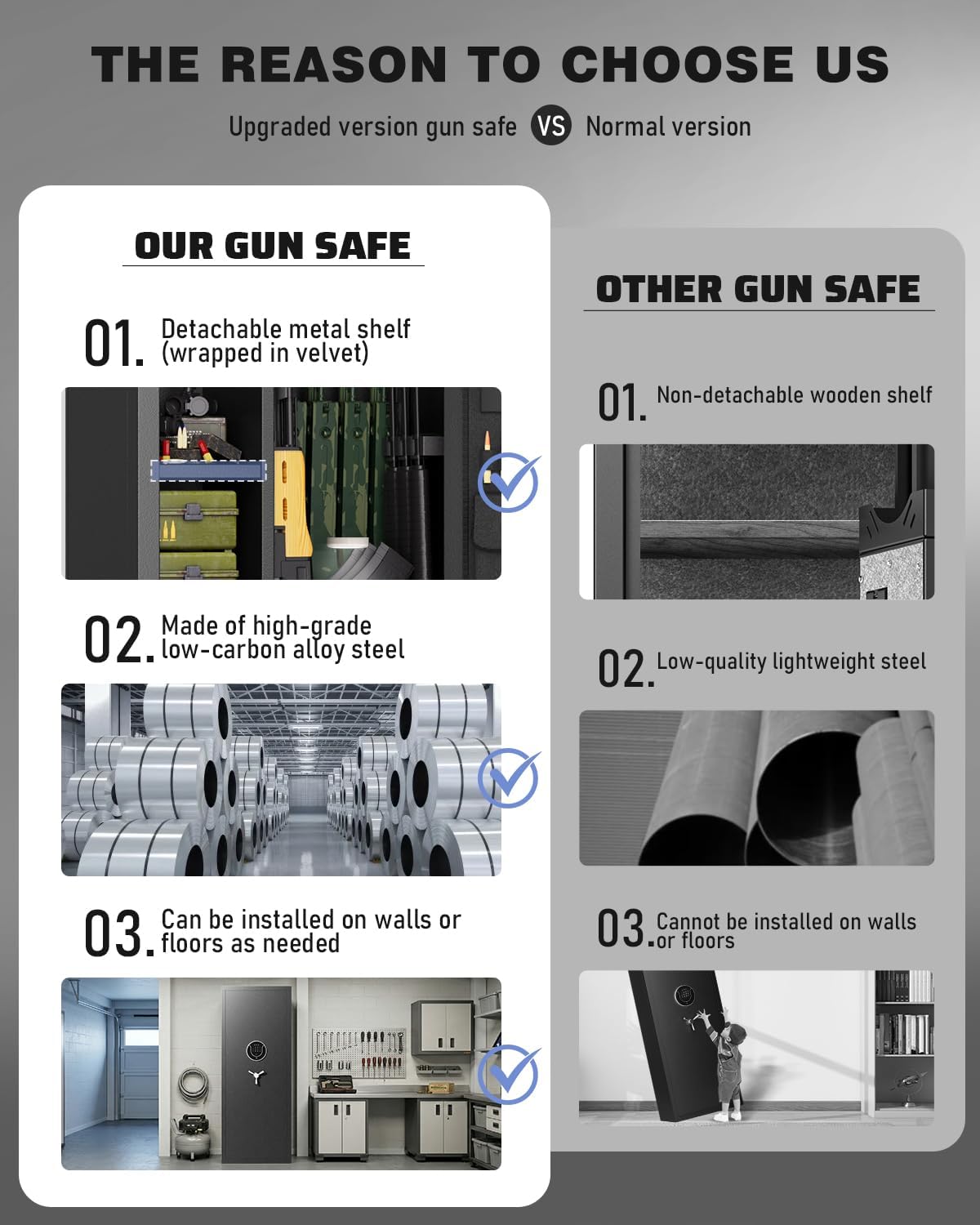 15-18 Large Gun Safe, 54" Biometric Gun Safe for Rifles and Pistols with Inner Cabinet & Removable Shelf, Unassembled Gun Cabinet with Gun Racks, Shotgun Cabinet for Home