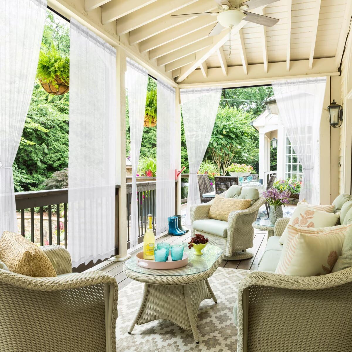 youleyar White Outdoor Sheer Curtains for Patio Waterproof - 6 Panels Linen Look Rod Pocket Curtain Light Filtering Outside Drapes for Living Room, Pergola, Cabana, Gazebo, 52" W x 84" L, White