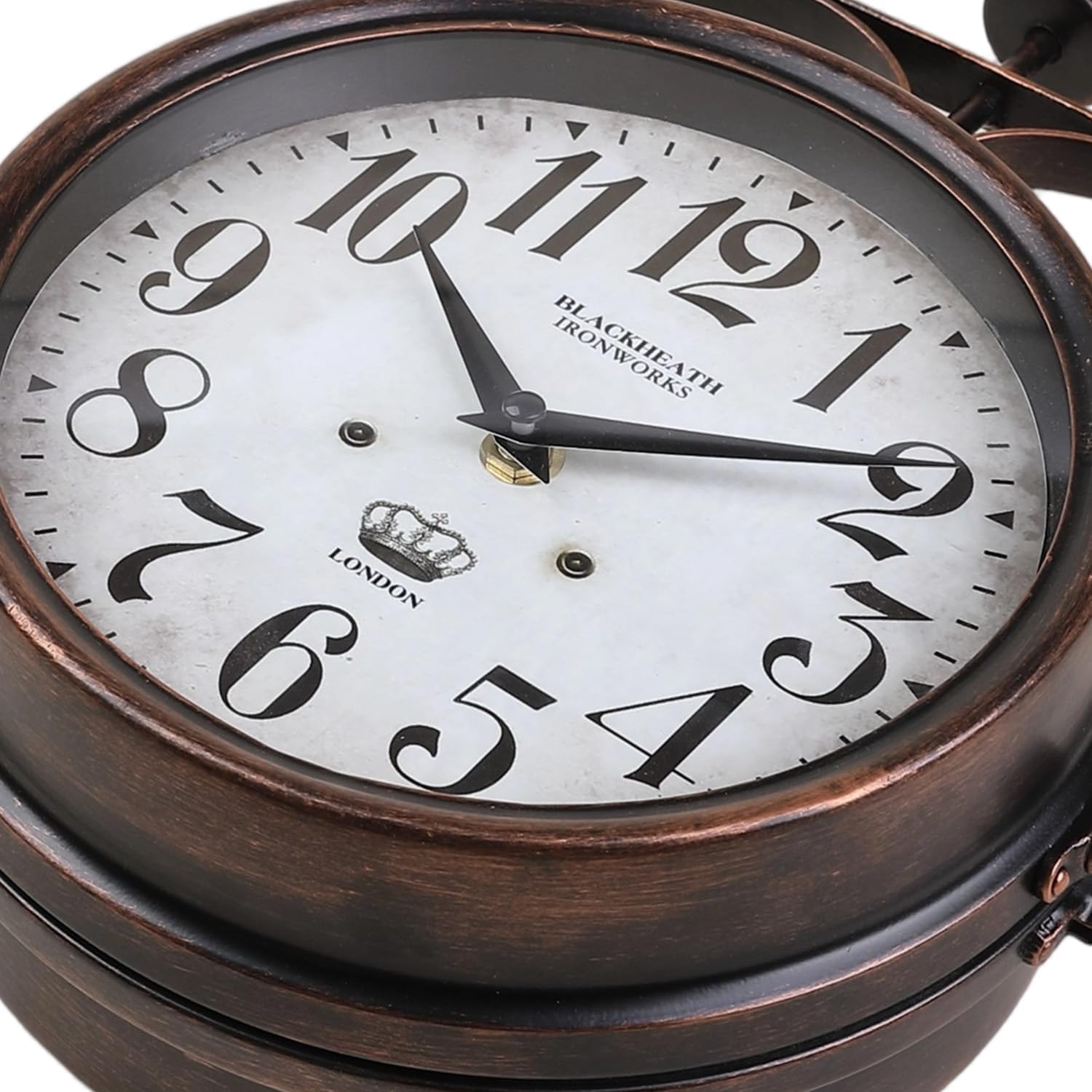 Metal Double Sided Hanging Clock with Retro Brown Sturdy Frame,Glass Lens,Silent Quartz Movement, Indoor/Outdoor Double-Sided Decorative Wall Clock for Home Decor Farmhouse Station Office Garden