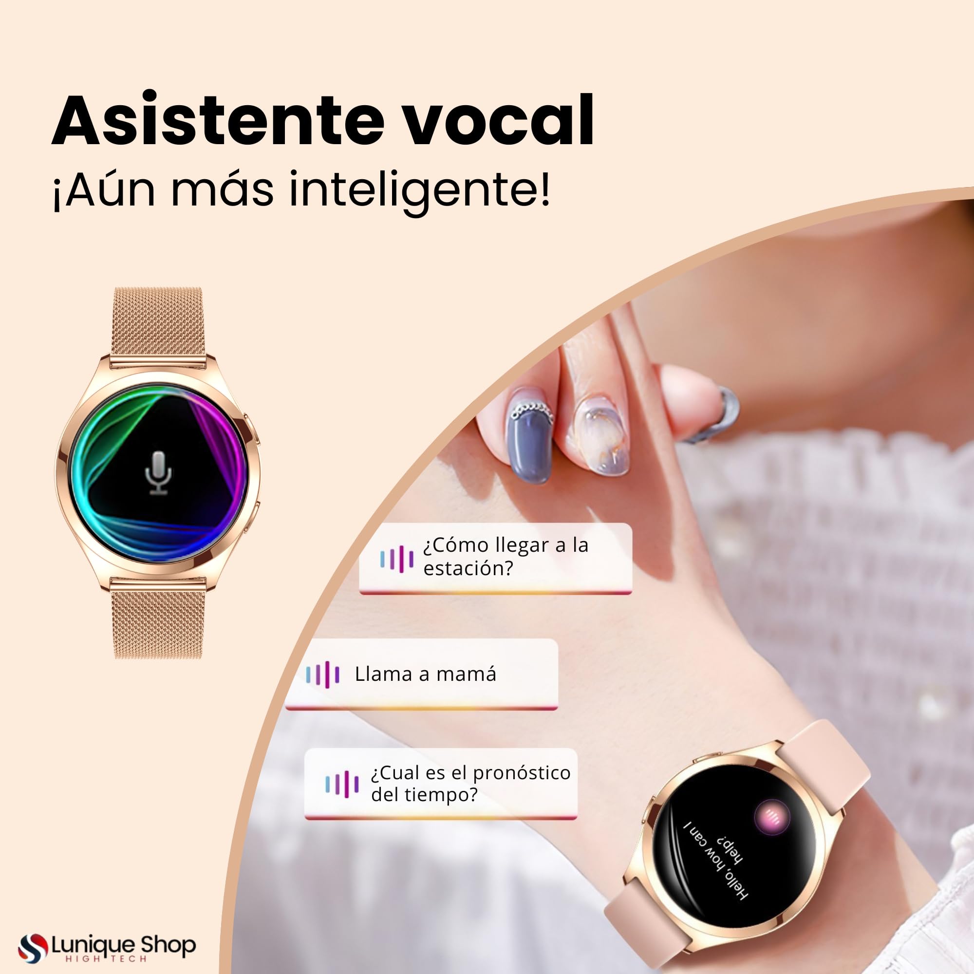 LSWATCH Reloj Inteligente Mujer con Llamada,1,6 “, 2 Correas, Smartwatch Seguimiento del Periodo, 120+ Modos Deportes, Pulsómetro, SpO2, Monitor Sueño Podómetro para Android iOS Oro Rosa