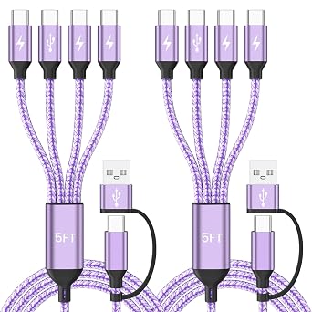 USB C Splitter Multi Charging Cable for Multiple Devices, Purple, 2Pack 5FT | USB C to USB C Cable with 4 X Type-C, Travel Holiday Essentials Phone Charger Cord for iPhone 17/16/15, Galaxy, Android