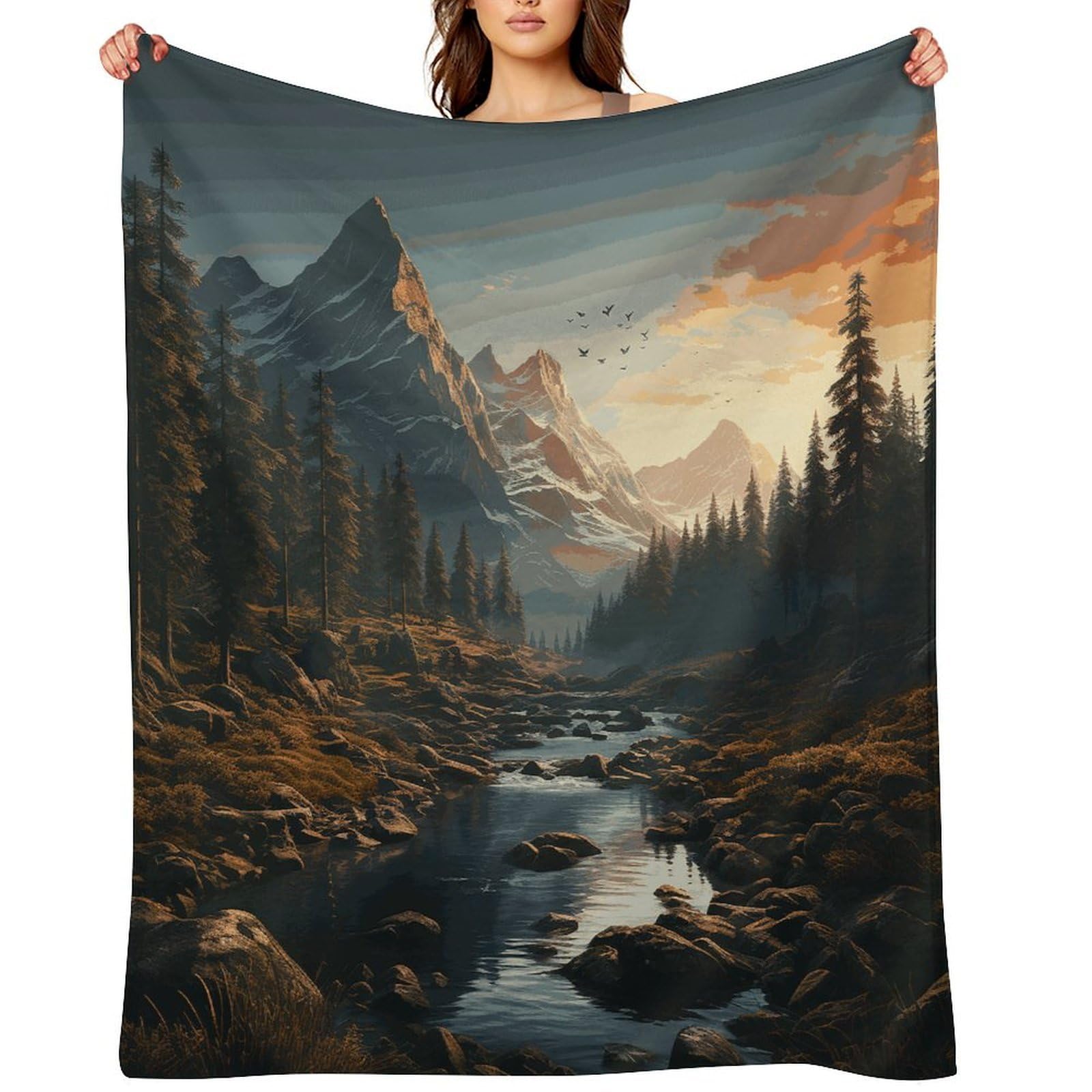 Flannel Wilderness Throw Blanket for Couch Super Soft Fuzzy Cozy Flannel Blankets No Shed No Pilling FAnti-Static Winter Bed Blanket Decorative and Giftable Blankets
