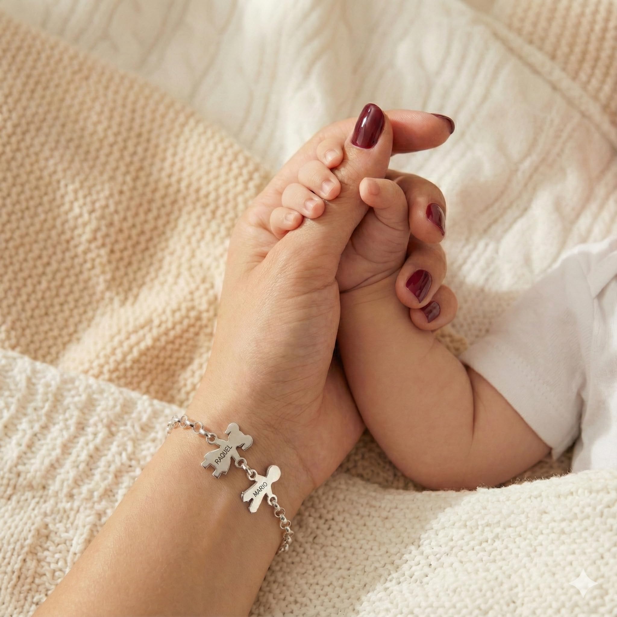 Pulsera Personalizada Mama Niños de Plata de Ley 925.Pulsera Ideal como Regalo para Madre o Abuela.Pulsera con Nombre personalizado de Hijos y Nietos.Graba de1 a 7 Nombres.Ajustable