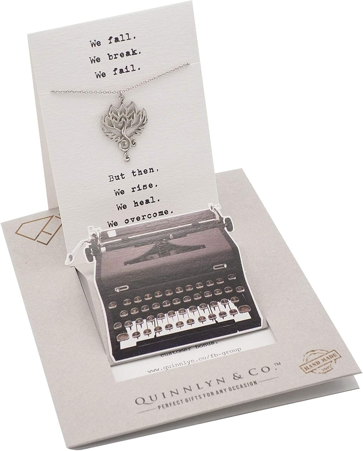 QUINNLYN & CO. Phoenix Om Lotus Flower Pendant Necklace, Handmade Gifts for Women with Inspirational Quote on Greeting Card - Image 7