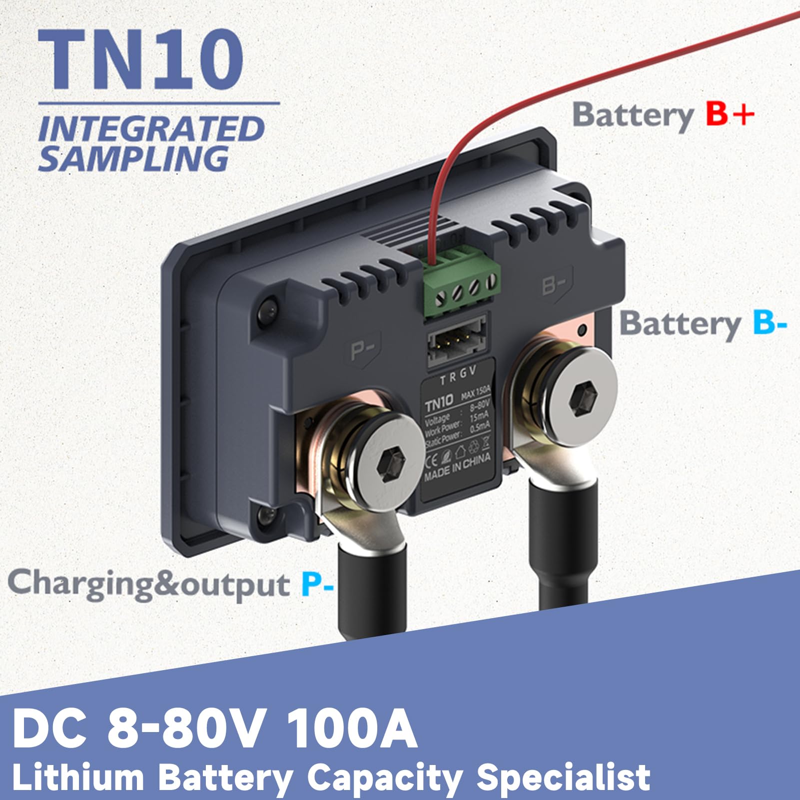 100A Batteriewächter 12V 24V 36V 48V 72V Batteriemonitor 8-80V Battery guard Echtzeitanzeige von 8 Batterieparametern Niederspannung kann eingestellt werden alarm, für Mehrere Akkupacks(TN10)