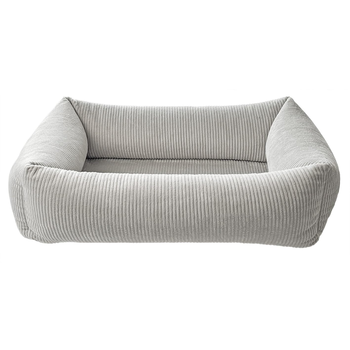 Petlando orthopädisches Hundebett, ergonomisches Hundesofa, Stabiler Rand, rutschfest, weicher Cord Bezug waschbar bei 60°C, Dog Bed LikeOrtho Luke Grau, S für kleine Hunde L 80 x B 60 x H 25 cm