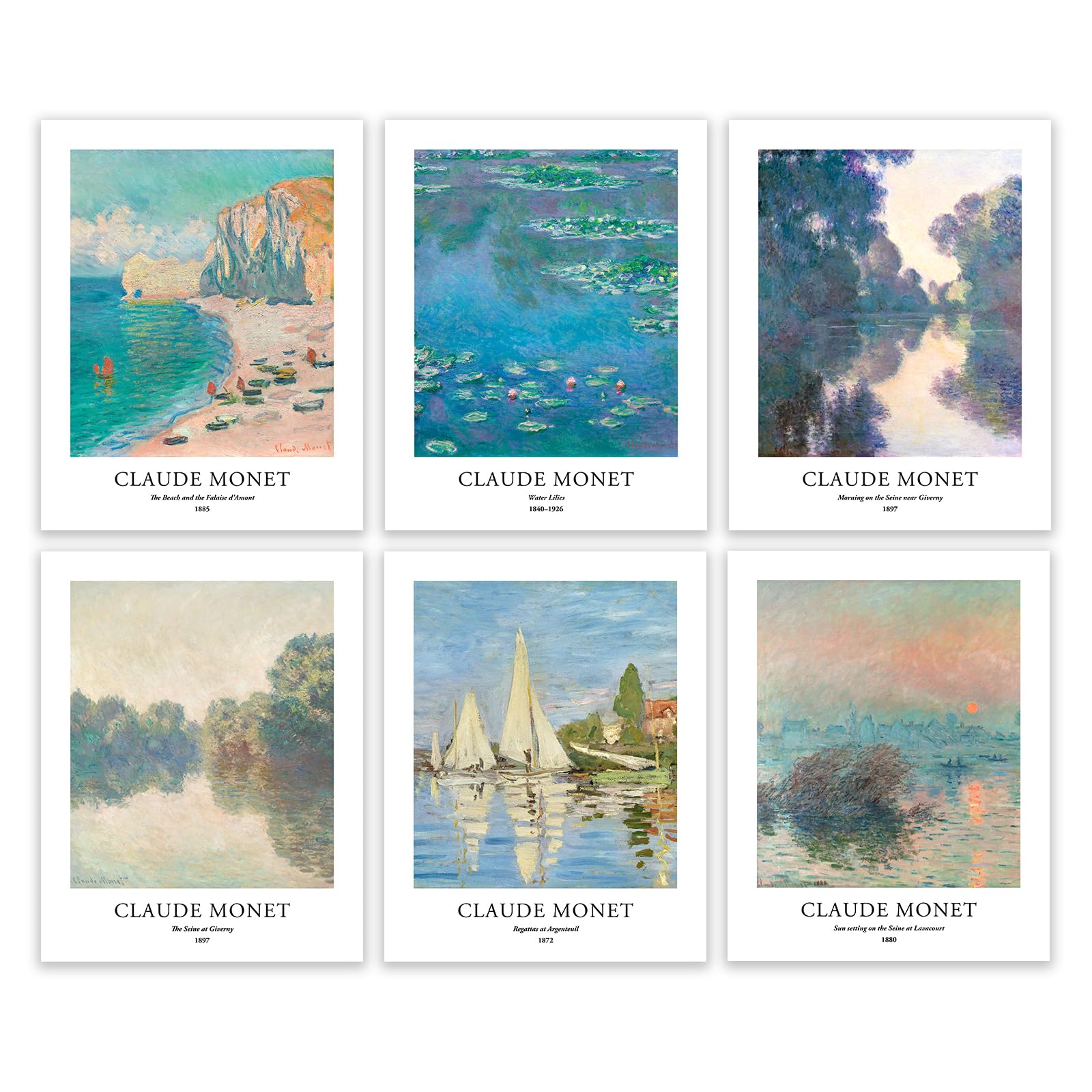 EVOLE HOME Claude Monet Giclée Art Print Set of 6 Unframed Impression posters for Wall Decor (Claude Monet 2, 11x14 inch)