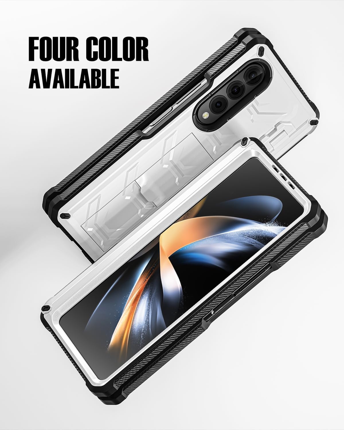 Samsung Galaxy Z Fold 4 Cases with Hinge Protection, S Pen Holder, Kickstand, Built-in Screen Protector, Drop Protection for Z Fold 4, Wireless Charging Compatible (White)