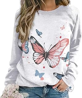 Sponsored Ad - ZOCAVIA Cat Sweatshirts for Women Fall Fashion Casual Crewneck Pullover Tops Butterfly Floral Graphic Y2K L...