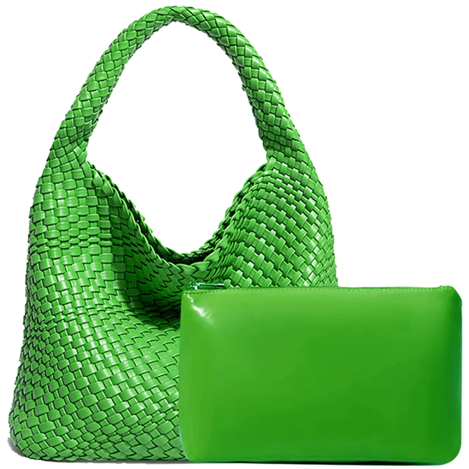 JINMANXUEWomen Vegan Leather Hand-Woven Tote Handbag Fashion Shoulder Top-handle Bag All-Match Underarm Bag with Purse