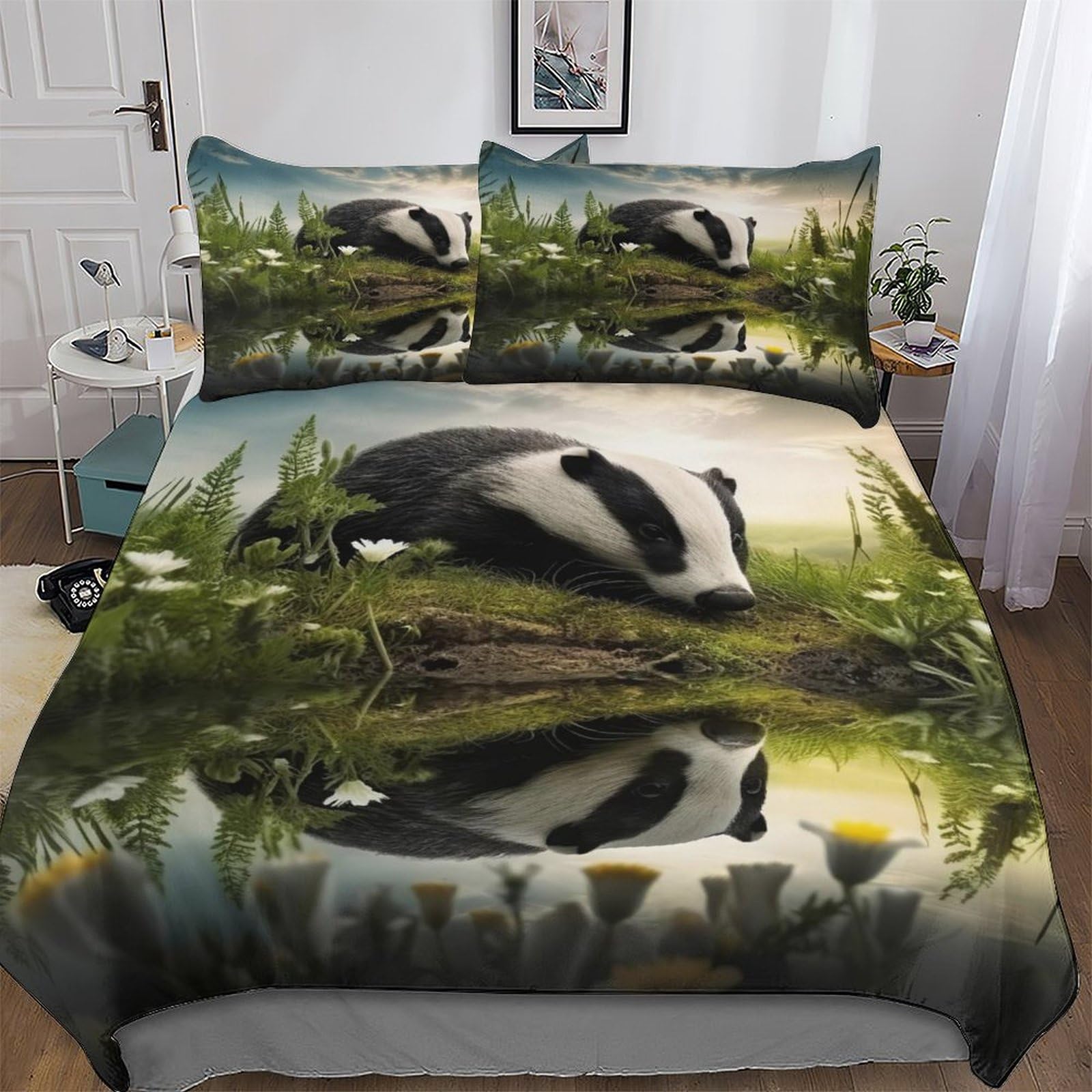 PAZZK Badger Printed Duvet Cover Set 2 PCs with Pillowcases - Ultra Soft Hypoallergenic Microfiber Quilt Cover Bedding Sets for Kids, Youth And Adult Comforter Cover Single (135x200cm)