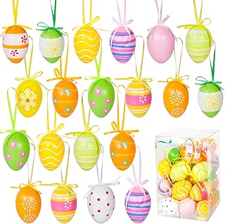 Garma 36 PCS Easter Hanging Plastic Eggs Colorful Easter Eggs Painted Ornaments with Bow, Easter Tree Ornaments Decor for DIY Crafts Party Favor Home Decor Easter Day Gifts (NOT Random Style)