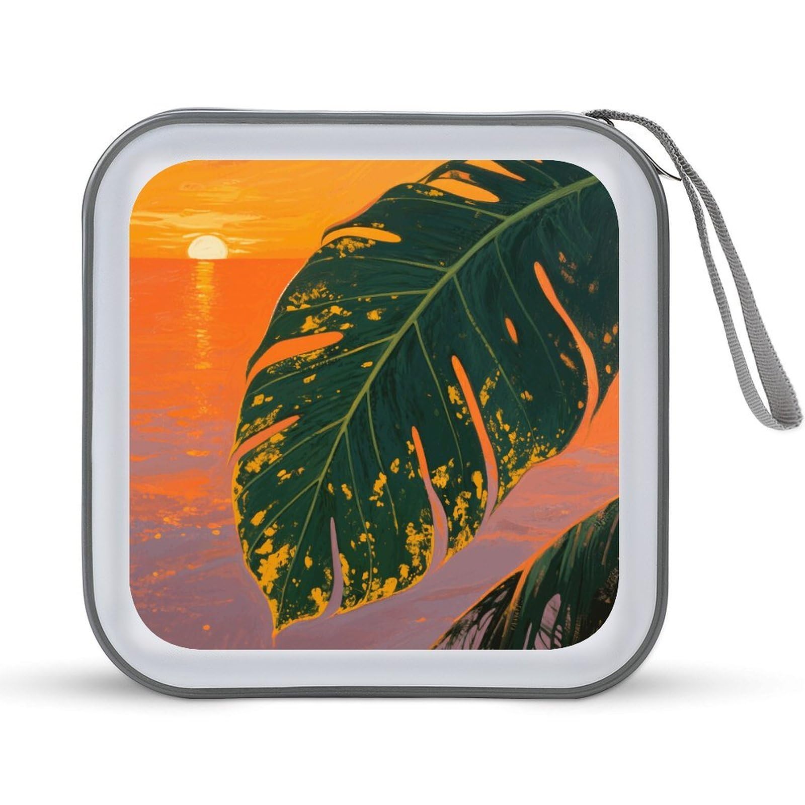 VstaDank Tropical Palm Leaves DVD Case With Zipper Portable CD Case Hardshell DVD VCD Binder Storage Box EVA Protective Blu-ray Wallet 40 Capacity CD Wallet Movie Music Media Disc Wallets