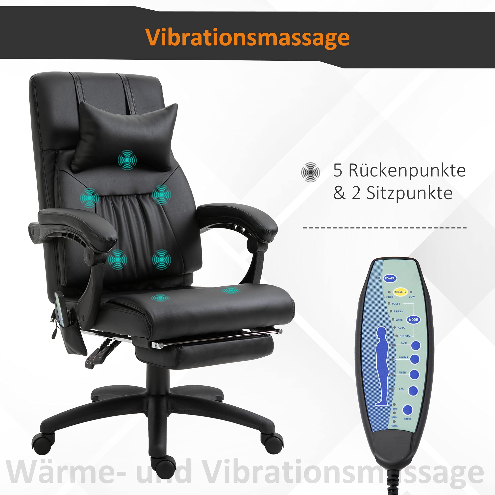 Vinsetto Massagesessel mit Massagefunktion Schwarz 68 x 79 x 104-112 cm