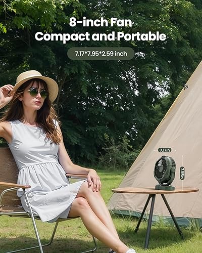 Miniatura 7 de Gaiatop Ventilador portátil de campamento con linterna LED, pantalla de potencia de rotación de cabeza de 360, gancho para colgar para tienda de