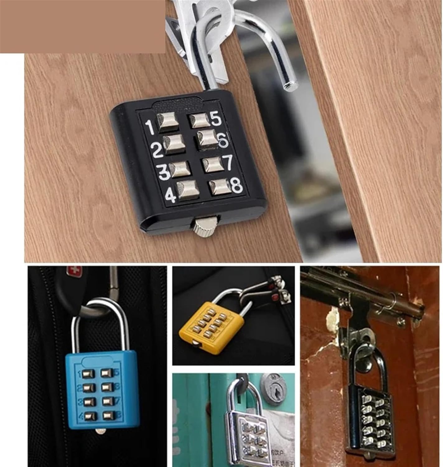 Button Combination Padlock Digit Push Password Lock for Gym Locker Drawer Cabinet Door DIY Hardware 1Pcs(Silver)
