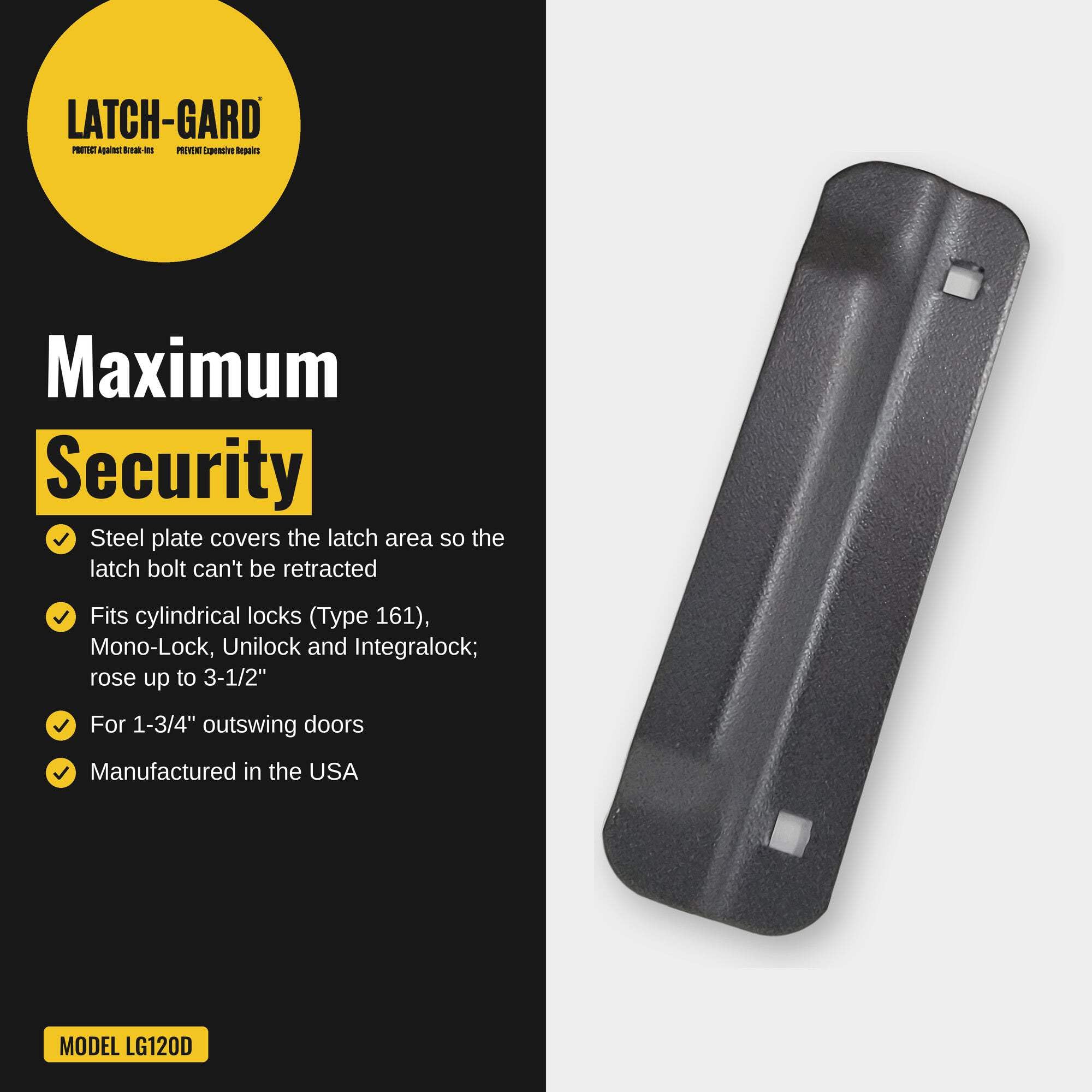 Latch Guard LG120D Door Latch Plate - Steel Security -5
