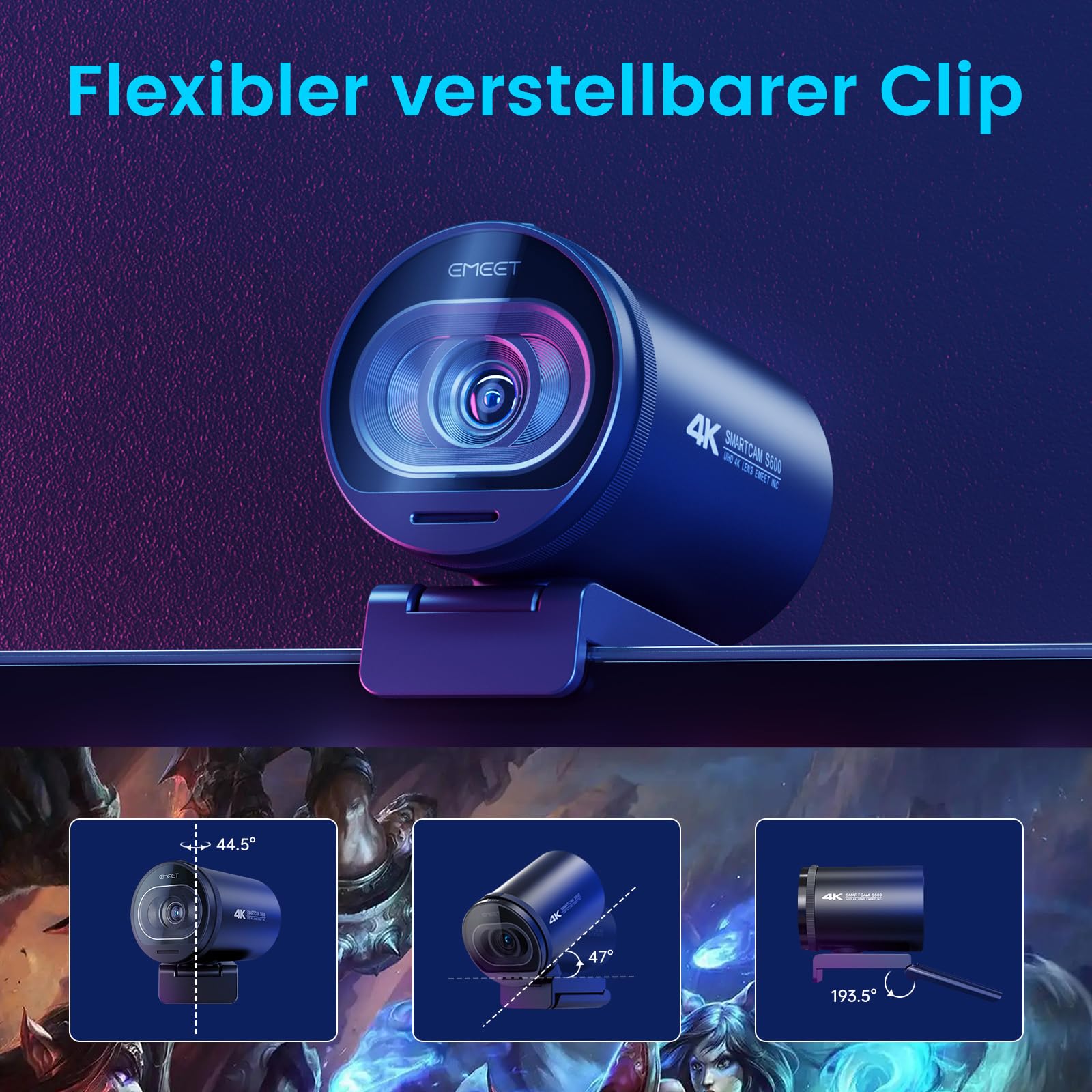 EMEET Webcam 4K S600, 1080P Webcam für PC mit Mikrofon, PDAF Autofokus, Lichtkorrektur, 73° Sichtfeld, Datenschutzabdeckung, Plug&Play, Web cam mit mikrofon für Zoom, Mac, Laptop, Teams, Konferenz