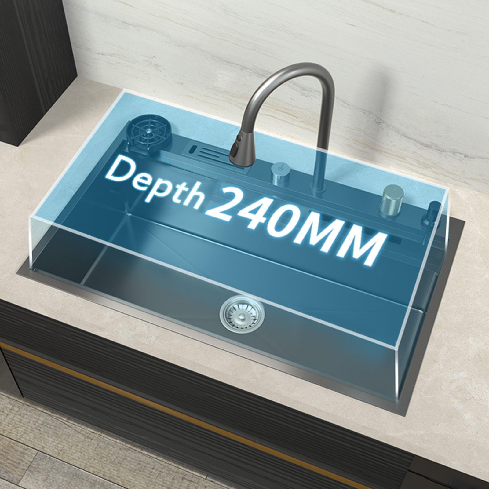 86 x 52 cm stalowy zlew kuchenny z ukrytym uchwytem na noże i akcesoriami – nowoczesny design dla wydajnego gotowania i czyszczenia