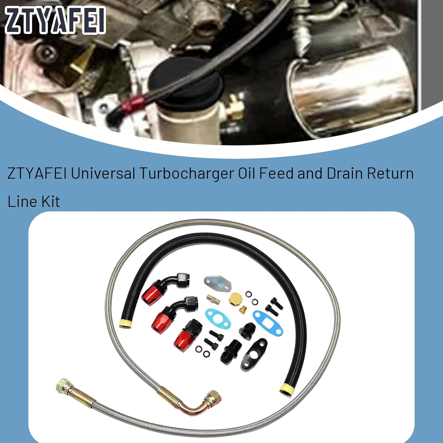 Universal Turbocharger Oil Feed and Drain Return Line Kit-Compatible with T3 T4 GT35 T70 T66 T61 T60 T04E T04 GT32 GT40 GT42 GT4088R GT4049R GT42R/RS GT4294R GT4202R