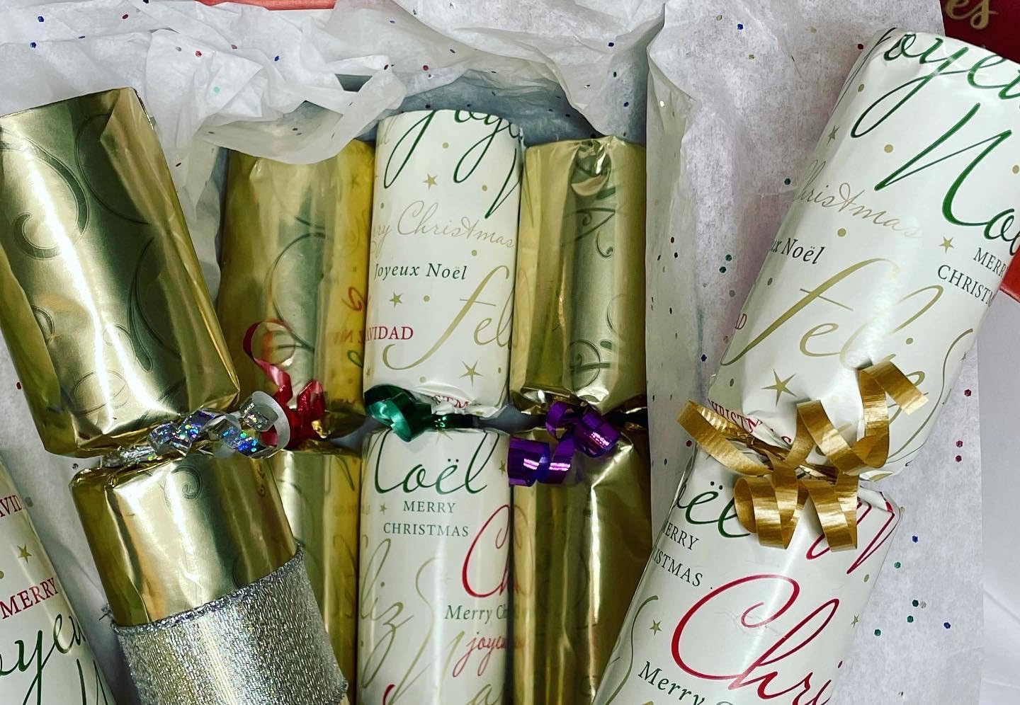 Majestic Popping Crackers Exclusive Christmas Party Favors Hand-crafted in Rustic Garden wrap with gifts, sweets and treats (Box of 6) (Gold & Cream)