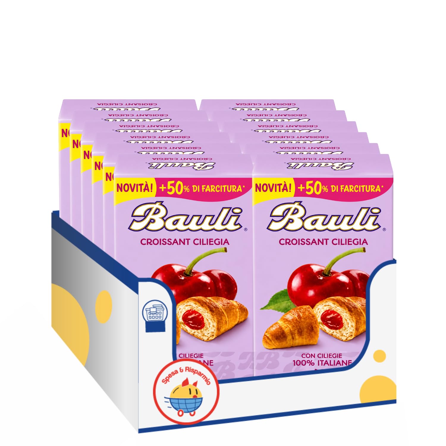 Croissant Cornetti alla Ciliegia 6 x 50g Soffici con Ripieno alla Ciliegia Snack Dolce per Colazione e Merenda – Variazioni Multipack (12 PEZZI)