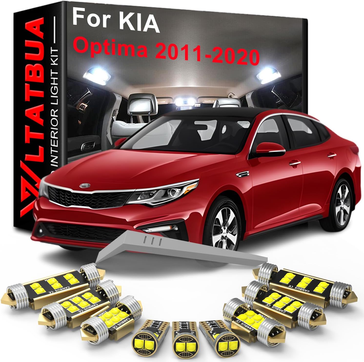 LED Interior Light Kit Package Replacement for KIA Optima K5 2011 2012 2013 2014 2015 2016 2017 2018 2019 2020, Super Bright 6000K White Bulbs + Install Tool