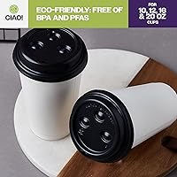 Vista 7 de CIAO! - Vaso para café con tapa de sorbo de cúpula negra, 10-24 onzas (90mm), 1000