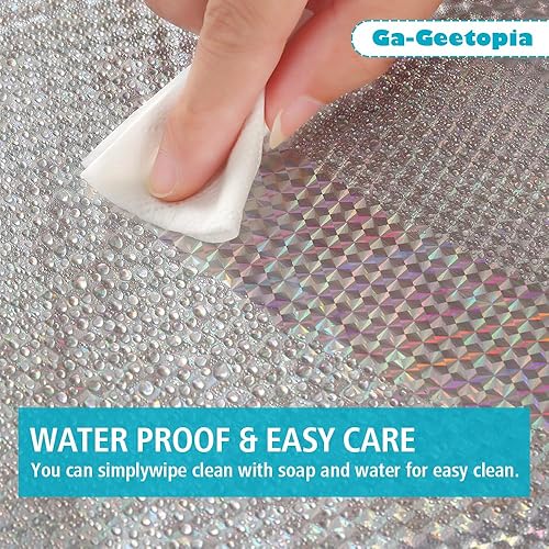 Miniatura 5 de Ga-Geetopia Cortina de ducha holográfica 3D de EVA, cubo de hielo, 72 x 72 pulgadas, cortina de ducha de plástico transparente de peso medio con