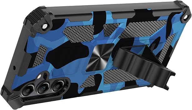 Sawiqpd for Samsung Galaxy A17 5G / A17 4G Phone Case Camo, Blue | Shockproof Kickstand Military Grade Heavy Duty Protection Armour Rugged, Camouflage, Hard PC Shell Soft TPU Bumper Cover