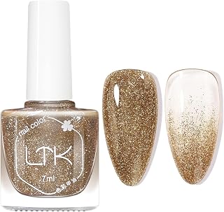 Gold Nail Polish Transparent Quick-Drying Nail Polish Long Lasting Color Polish with Gold Glitter,Normal Nontoxic Nail Polishing Without UV Lamp for Women DIY Nail Art Quick-Drying 5ml (Golden