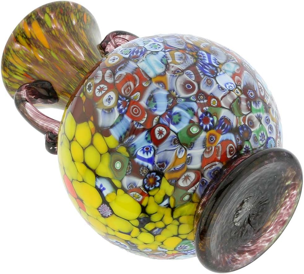 Glass Of Venice Murano Glass Millefiori Vase with Handles - Purple