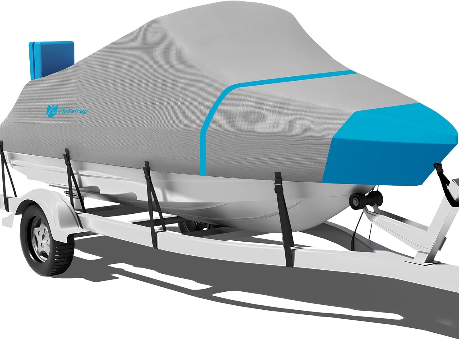 Rosefray 900D Boat Cover, Heavy Duty Waterproof Bass Boat Covers with Motor Cover Fits V-Hull/Tri-Hull/Fish/Ski/Runabout Boat,Fade-Proof Trailerable Boat Cover Fit 16'-18.5' L 94" Width Gray/Blue