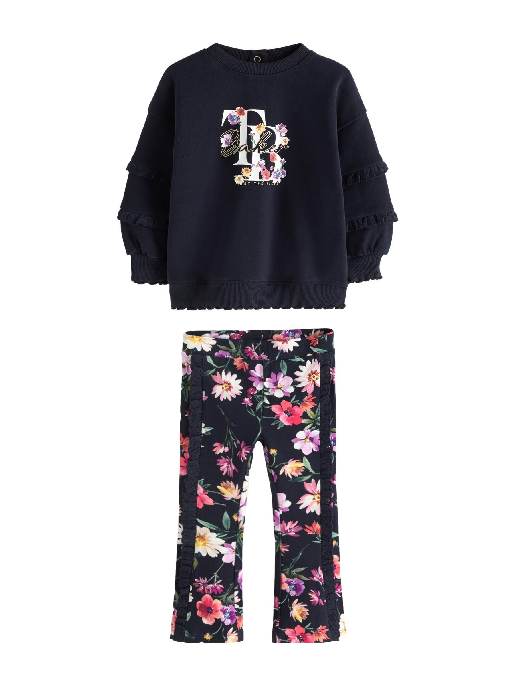 Bebés niña Conjunto de 2 piezas de sudadera y leggings acampanados con estampado floral
