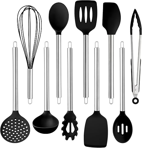 COOK WITH COLOR Utensilios de cocina de silicona, juego de utensilios de cocina de 10 piezas, utensilios de cocina de silicona fáciles de limpiar,