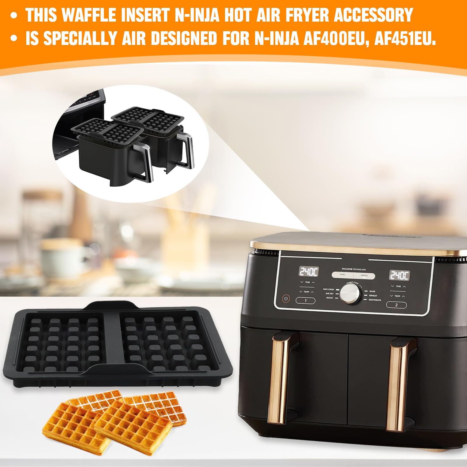 2 pezzi inserto per waffle stampo in silicone per friggitrice ad aria