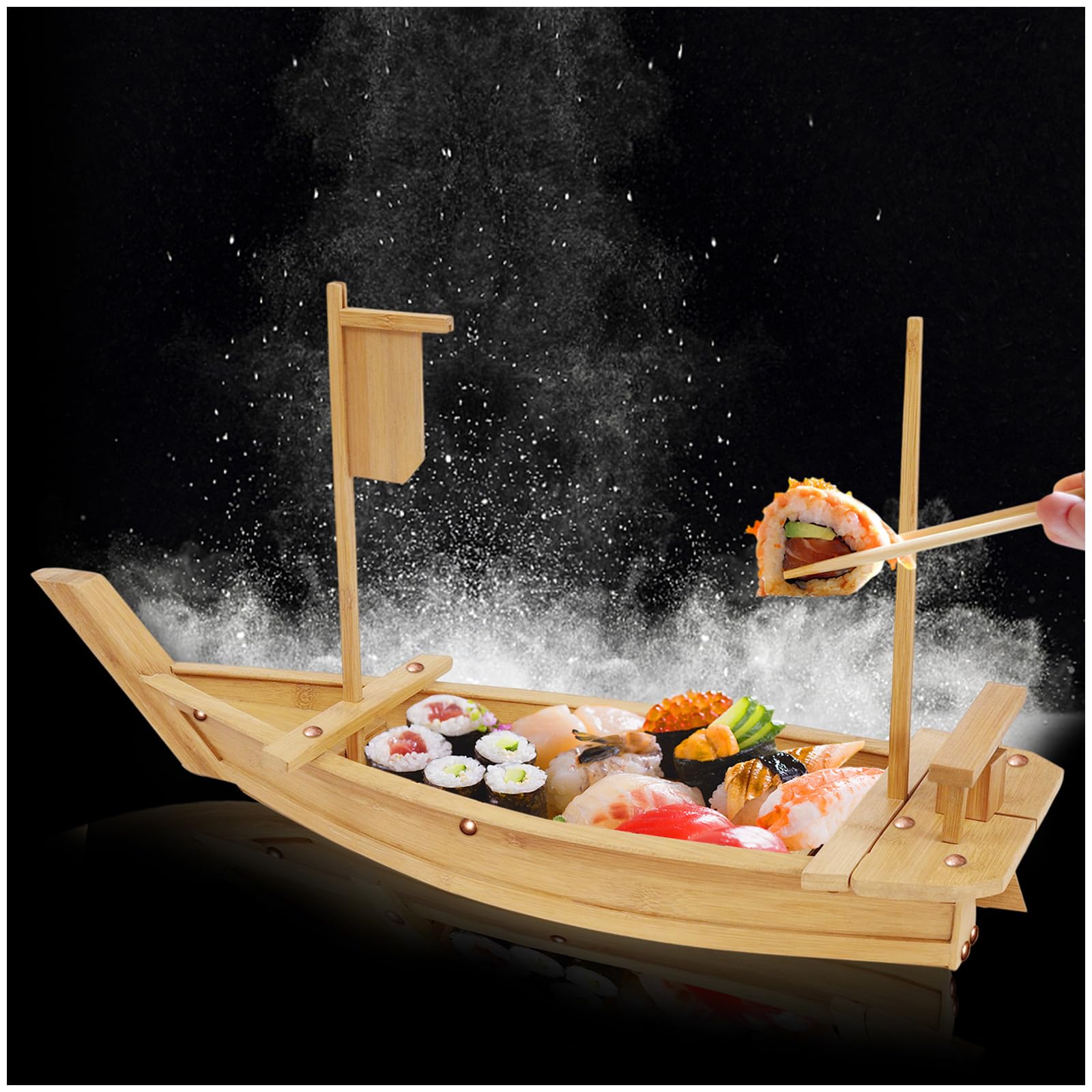 Générique Plateau de Service en Bois pour sushis et sashimis, Grande Assiette de 80 cm pour la présentation de la Cuisine Japonaise (Bois 80 cm)