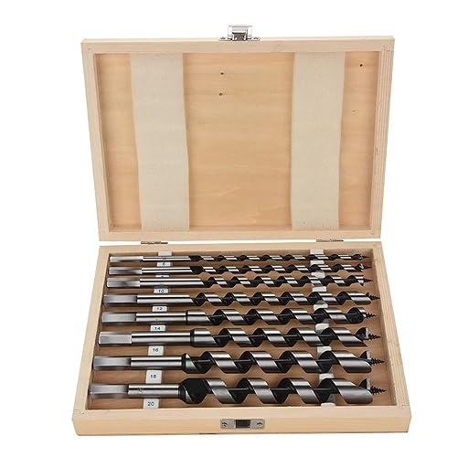 Broca de taladro de acero al carbono, juego de 8 brocas de carbono con caja de madera, taladro de vástago hexagonal mecanizado para carpintería,