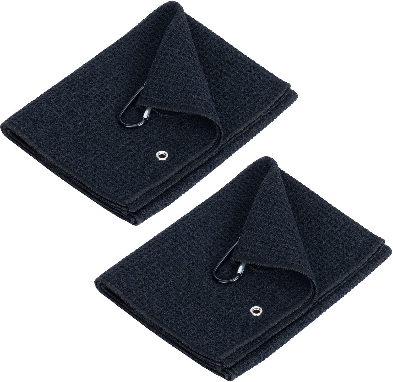 2 Pcs Black TriFold Microfiber Golf Towel, Super Absorbent&Quick Dry