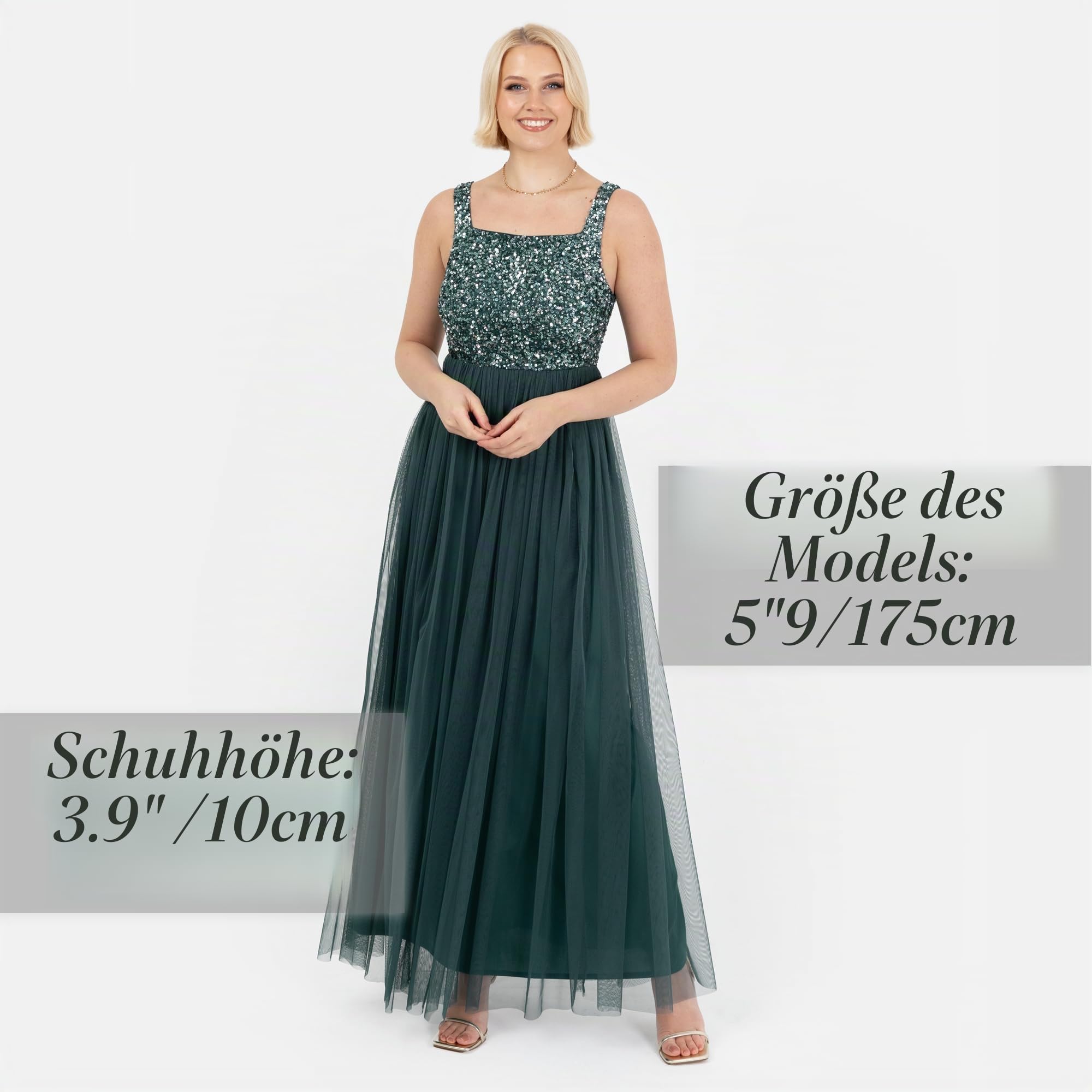 Damen Maya Deluxe Ladies Womens Maxi Dress Wide Straps Sleevless Square Neckline Embellished for Wedding Guest Prom Brautjungfernkleid – Bild 3